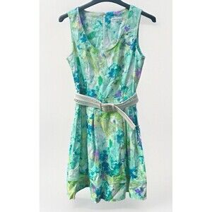 CALVIN KLEIN Spring Print Belted Sleeveless Summer Dress Size 4